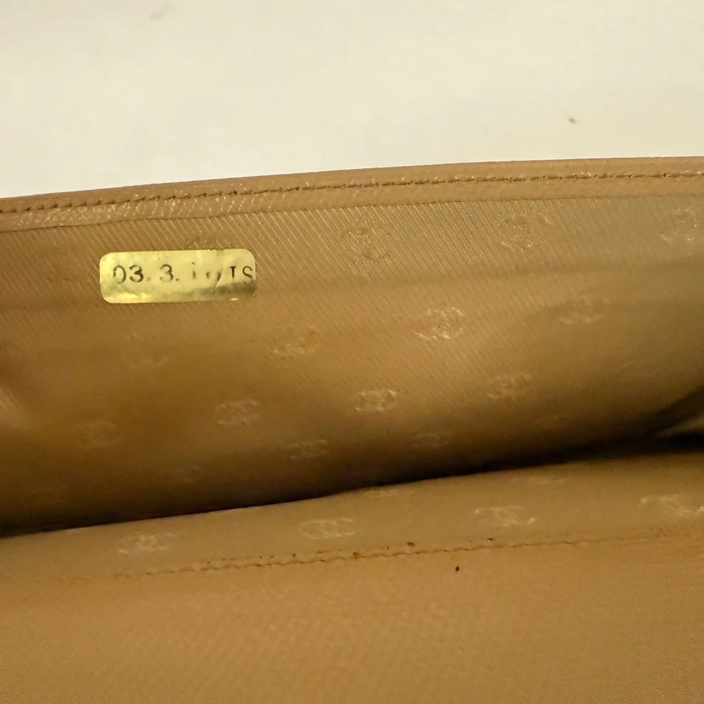 CHANEL Long Wallet Double Sided Snap‎ Button Beige Leather Authentic